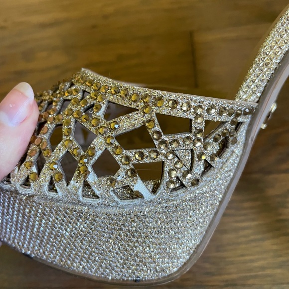 Thalia Sodi Gold Rhinestone Open Platform Heels - Picture 10 of 10